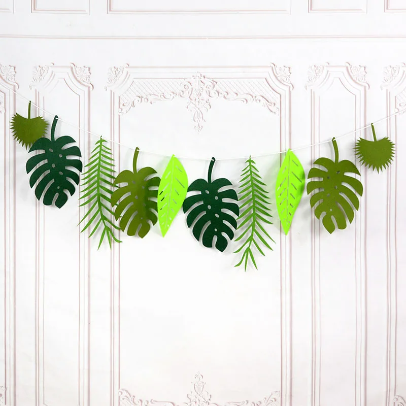 2 Pezzi Ghirlanda Feltro Foglie Tropicali - Decorazioni Feste Hawaiane, Compleanni A Tema Giungla - Foto 10
