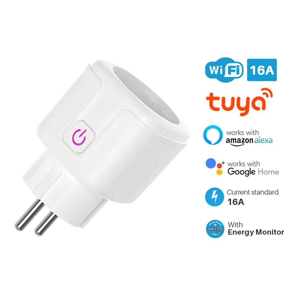 16A EU Smart Wifi Plug with Power Monitor Wifi Wireless Socket Outlet Works with Alexa Google Home Tuya Pop Socket for Phones smart plug wifi adaptor 16a remote voice control power monitor socket outlet timing function work with alexa google home tuya