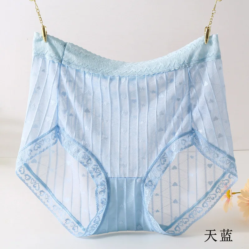 

60-85kg Widened Plus Size Sexy Love Lace Women's High Waist Briefs Solid Color Printing Translucent Fashion Breathable New Style