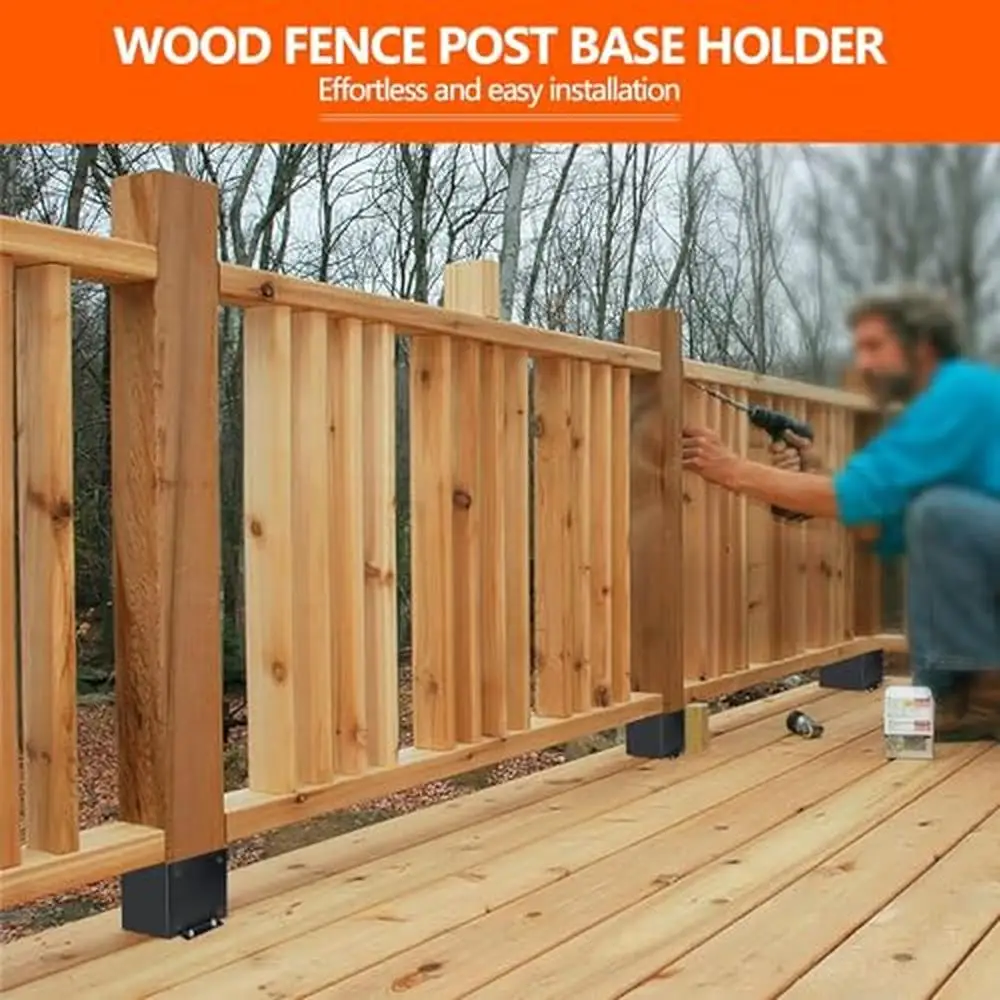 6x6 Steel Post Base Bracket Kit Wood Fence Pergola Deck Galvanized Waterproof Easy Installation DIY Outdoor Holder Complete