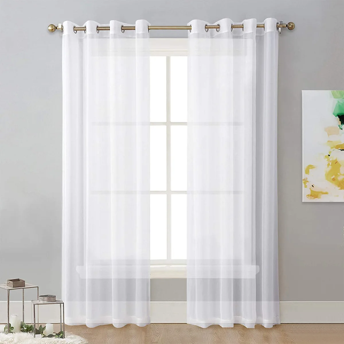 Sheer Curtains Solid Color Punch Hole Semi-Blackout Window Sheers For Living Room Bay Window Balcony Decoration