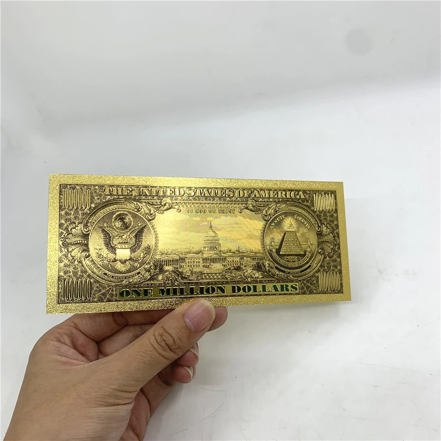 American Bill Dollar Banknote One Million fake money in 24k Gold plastic note for Collection statue of Liberty souvenir card