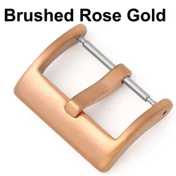 Elegant Stainless Steel Watch Pin Buckle - Brushed Matte Finish in Silver, Gold, Black - Leather Band Clasp Accessories - 22mm (Brushed Rose Gold)