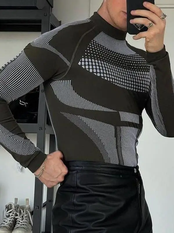 

Trendy Brand Long Sleeved Men's TighT Fitting HigH Neck Bottom Shirt