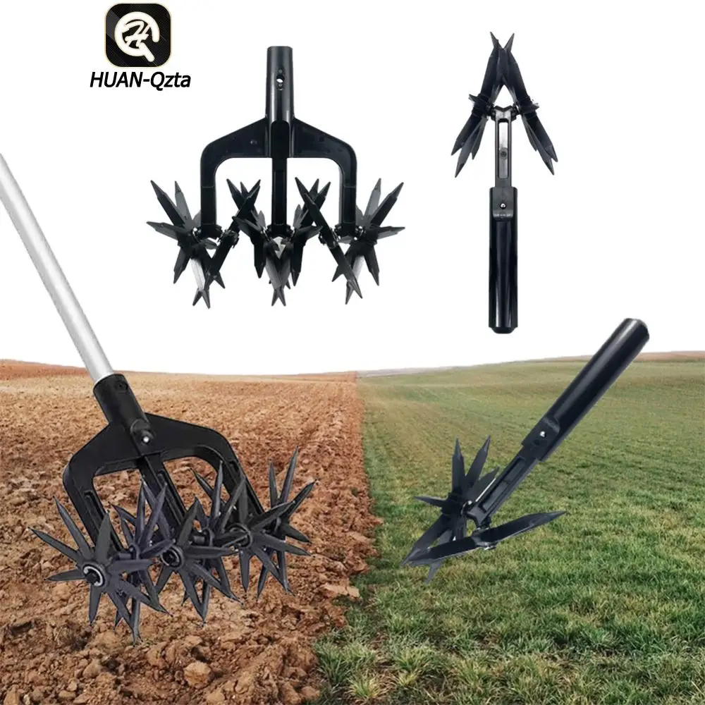 2 in 1 Garden Aerator Ventilated Scarifier Rotary Cultivator Tool Garden Lawn Ripper Soil Plowing Tool for Lawn