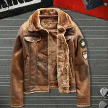 

Air Force Pilot Leather Jacket Men Plus Velvet Thickened PU Leather Jacket Male Fur Coat Outwear Autumn Winter Brand Clothing