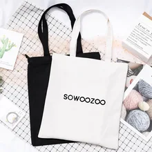 

Bangtan Boys SOWOOZOO Canvas Shoulder Kpop ARMY Ulzzang Cartoon Printed Shopping Bag Simple Large Capacity Internal Bag Handbag