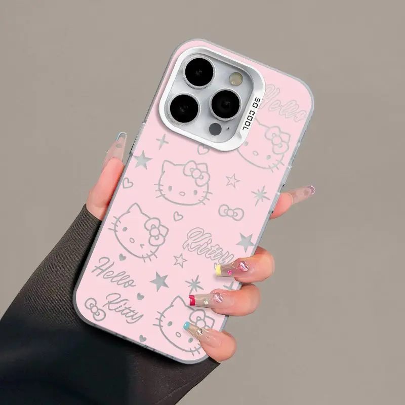 Sanrio Hello Kitty Cool Full Screen KT Phone Case For iPhone 15 14 13 Pro Max 11 12 13 Pro XR XS MAX Y2K Lovely Anti Fall Cover