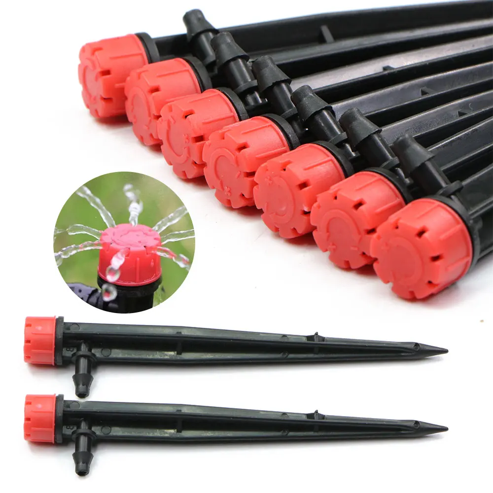 

50PCS Garden 13cm Stake Sprinkler 1/4”Tube Drip Irrigation Emitters 8-Hole Adjustable Drippers for 4/7mm Hose Watering Systems