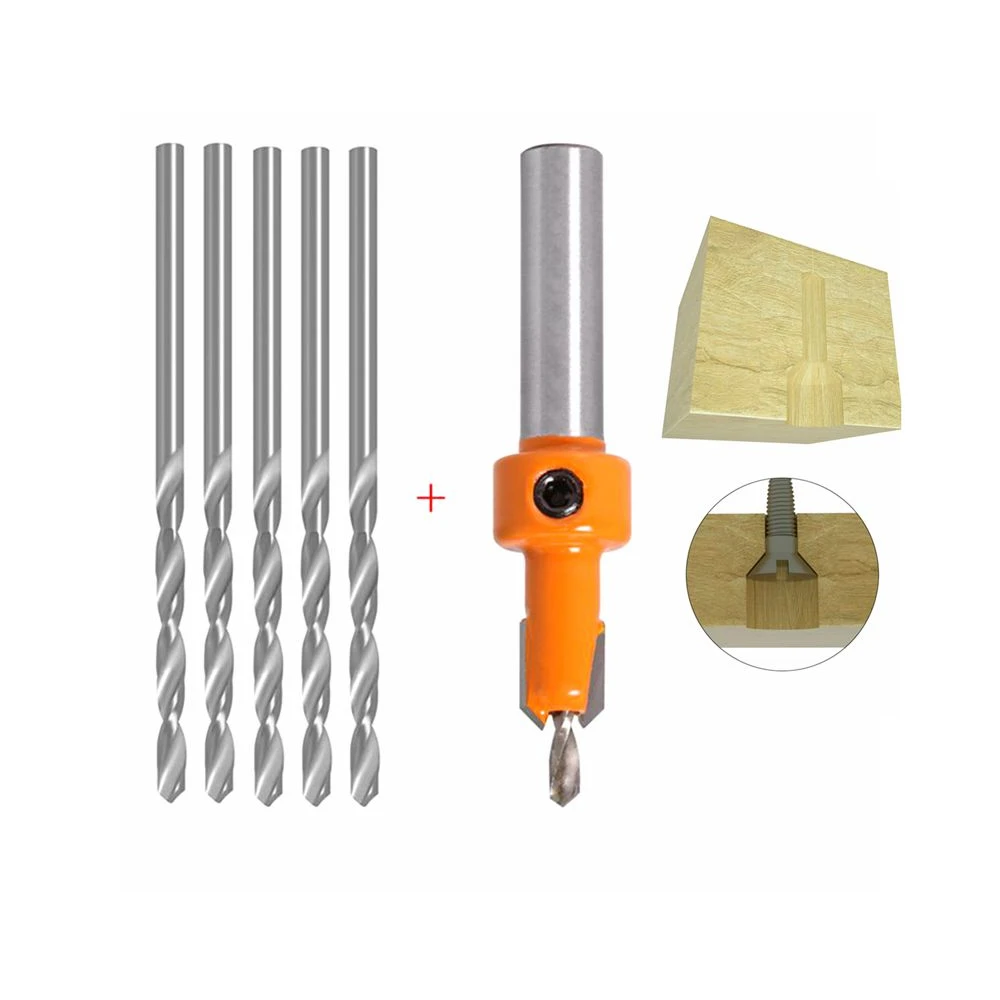 woodworking tool extension woodworking router accessory shank rod converter milling cutter extension 8mm router bit extension Krachtige 6Pcs 8mm Shank Countersink Drill Bit Set Router Milling Cutter Woodworking Twist Drill Bits 2.8mm 3mm 3.2mm 3.5mm 4mm