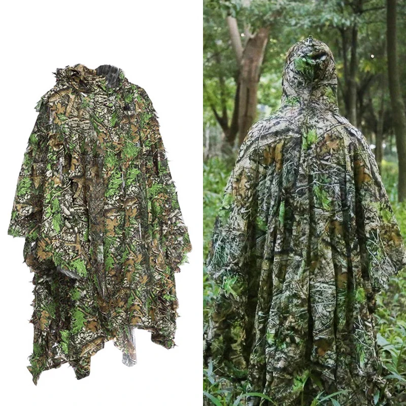 Ghillie Suit Men Women Kids Outdoor Ghillie Suit Hunter Camouflage Clothes Sniper Guillie Suit Poncho Airsoft Leaves Clothing 3D Hunting