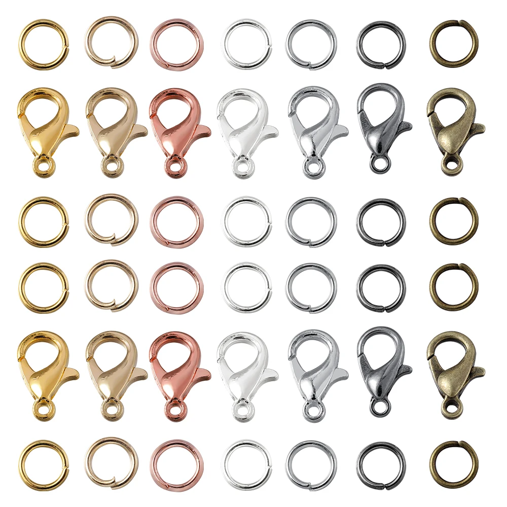 200pcs Rings+100pcs Clasps Set Lobster Clasp Open Jump Rings for