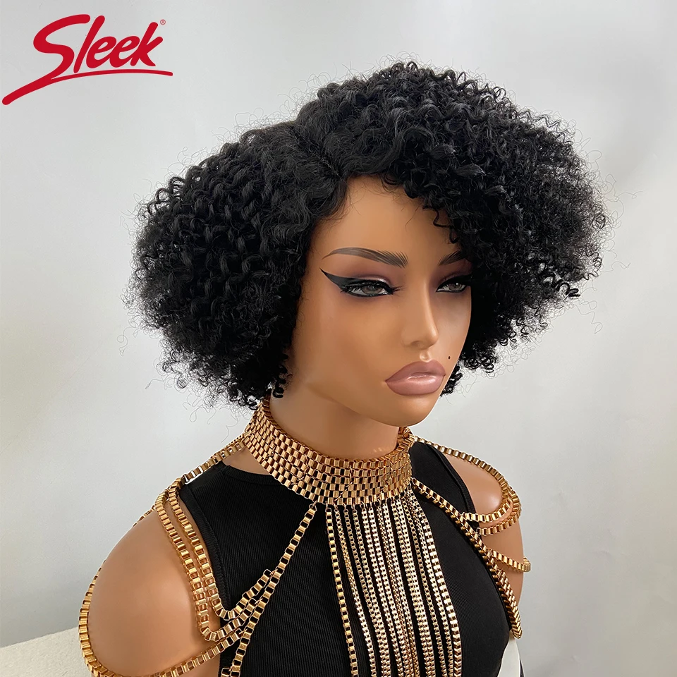 

Sleek Short Afro kinky Curly Remy Brazilian Hair Wigs Curly Human Hair Wigs For Women 12 Inch Natural Black Short Lace Wigs