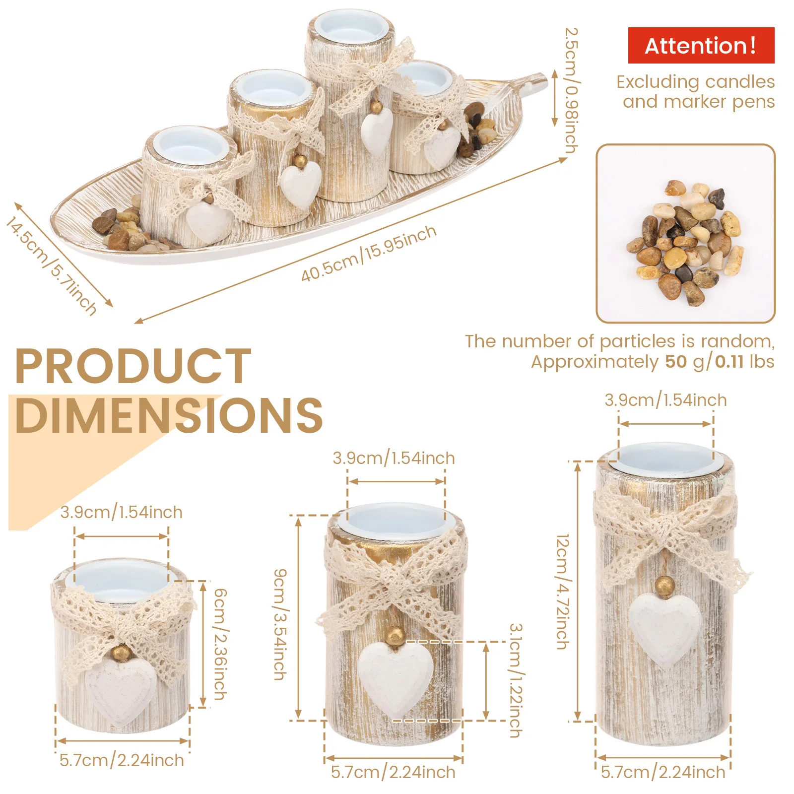 Wooden Candle Holders Tealight Candlestick Set 3/4Pcs Tealight Candle Holder with Tray and Decorative Pebble for Home Decoration