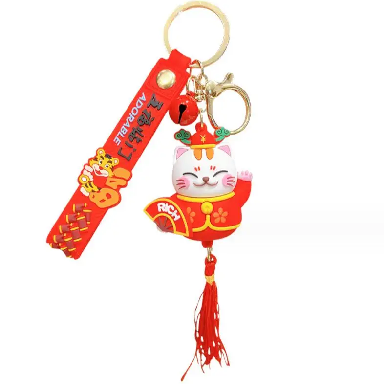 LUOZZY Lucky Cat Keychain - Japanese Maneki Neko Keyring For Good Luck, Red Keychain Gift For Kids & Adults - View #2