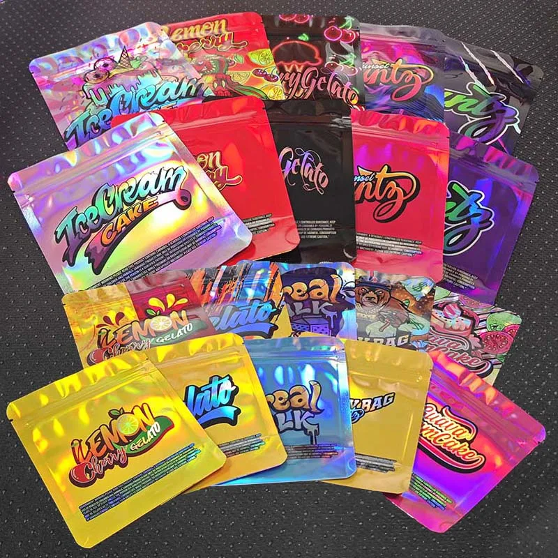 

In Stock Laser Rainbow Aluminum Foil Mylar Bag Gelato Ice Cream Packaging Pouch Resealable Ziplock Stand Up Pouch Customized Bag