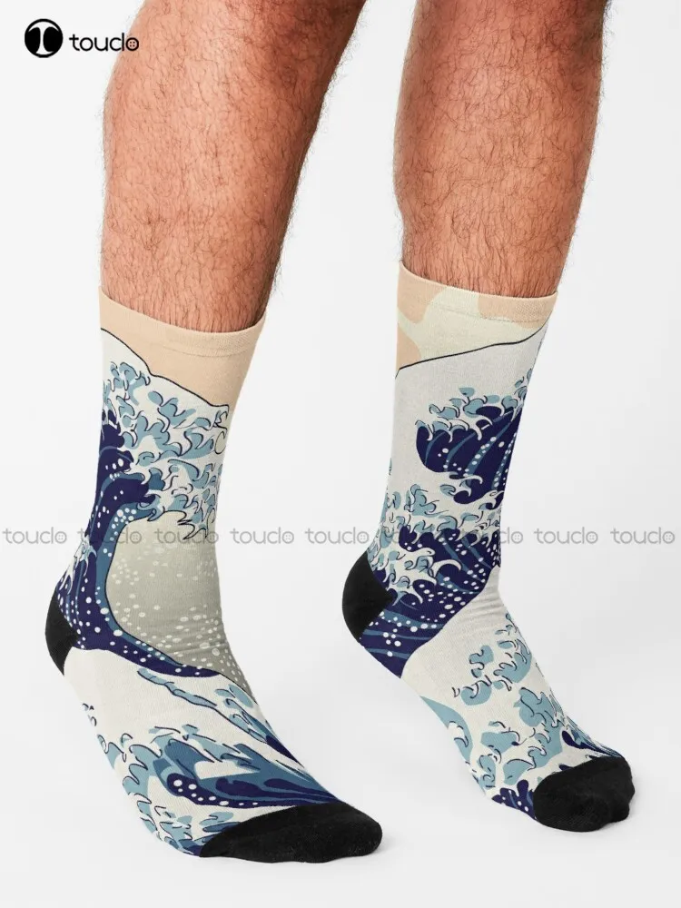 Фото Синие носки The Great Wave с цифровой копией Wave Sea Hokusai Kanagawa носки Молодежная уличная одежда 360 ° цифровая печать Gd хип-хоп ретро искусство №2