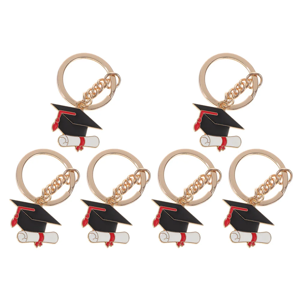 

6 Pcs Doctor Hat Keychain Bag Pendant for Graduation Gift Fob Decorations Unique Ring Zinc Alloy Student Miss