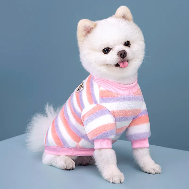 1PC 일반 애완견 고양이 겨울 따뜻한 양털 줄무늬 무지개 무드 풀오버 스웨터 코트 소형 중형 강아지 새끼 고양이 애완 동물