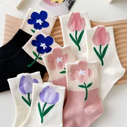 Japanese Korean Style Cartoon Tulip Flower Cute Socks Women Streetwear Skate Harajuku Kawaii Socks Autumn
