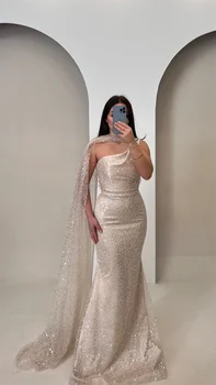 Sansa Customized Glitter One Shoulder Mermaid Prom Dresses Sleeveless Elegant فساتين سهرة Floor-length جديد في الفساتين 2025
