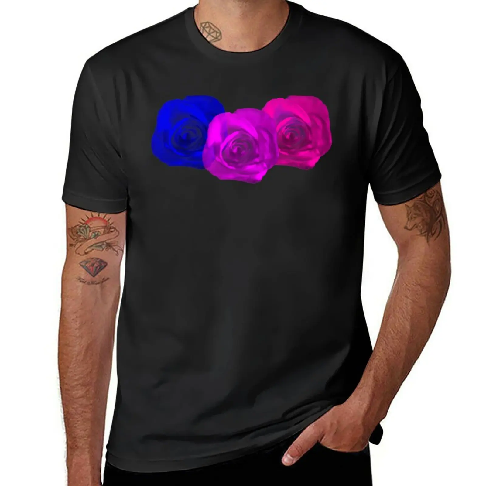 

Bi Pride Roses T-Shirt korean fashion quick-drying anime funnys tshirts for men