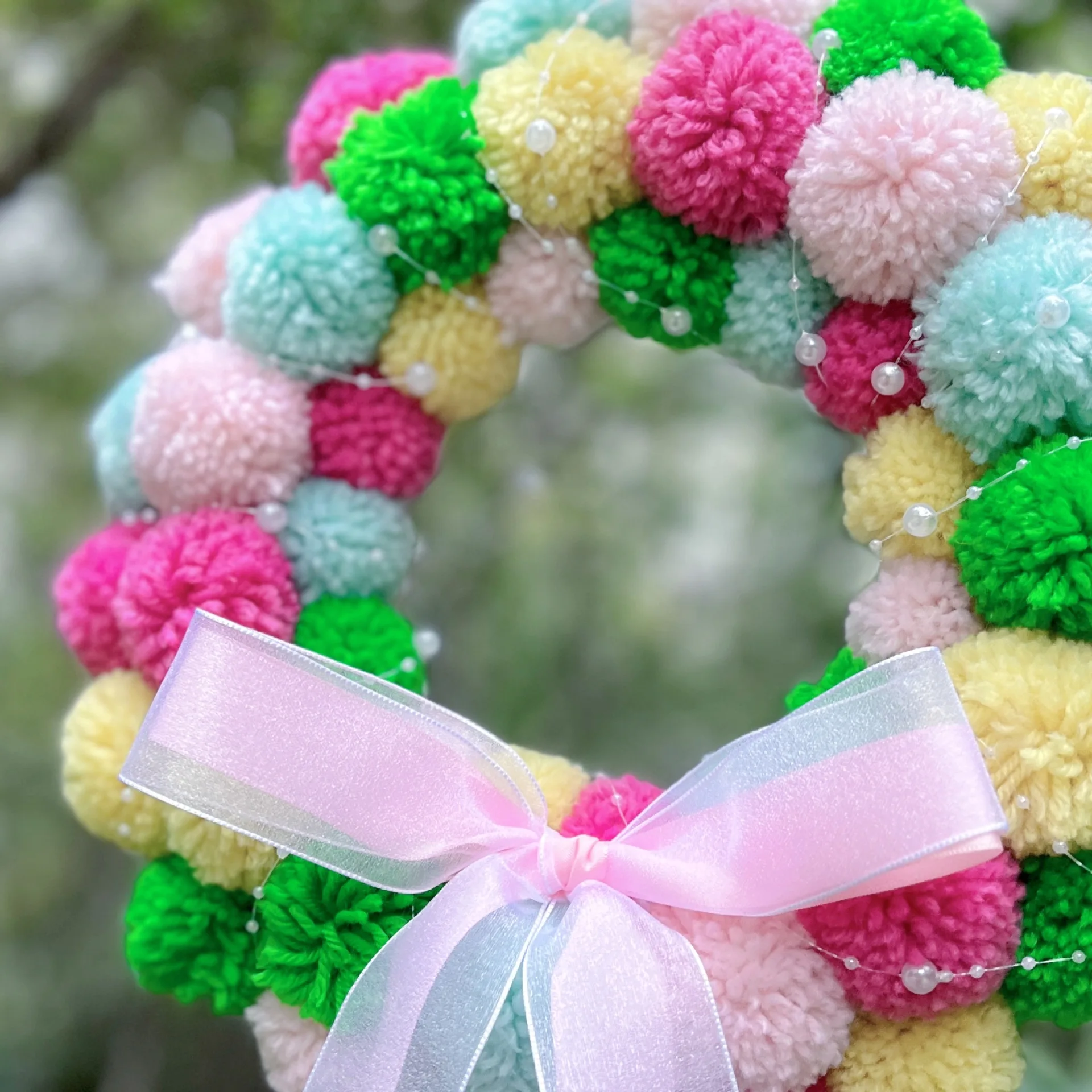 easter Wreath Felt Pom Pom Wreath Balls 11.8 Inch Decorations Colorful Felt Ball