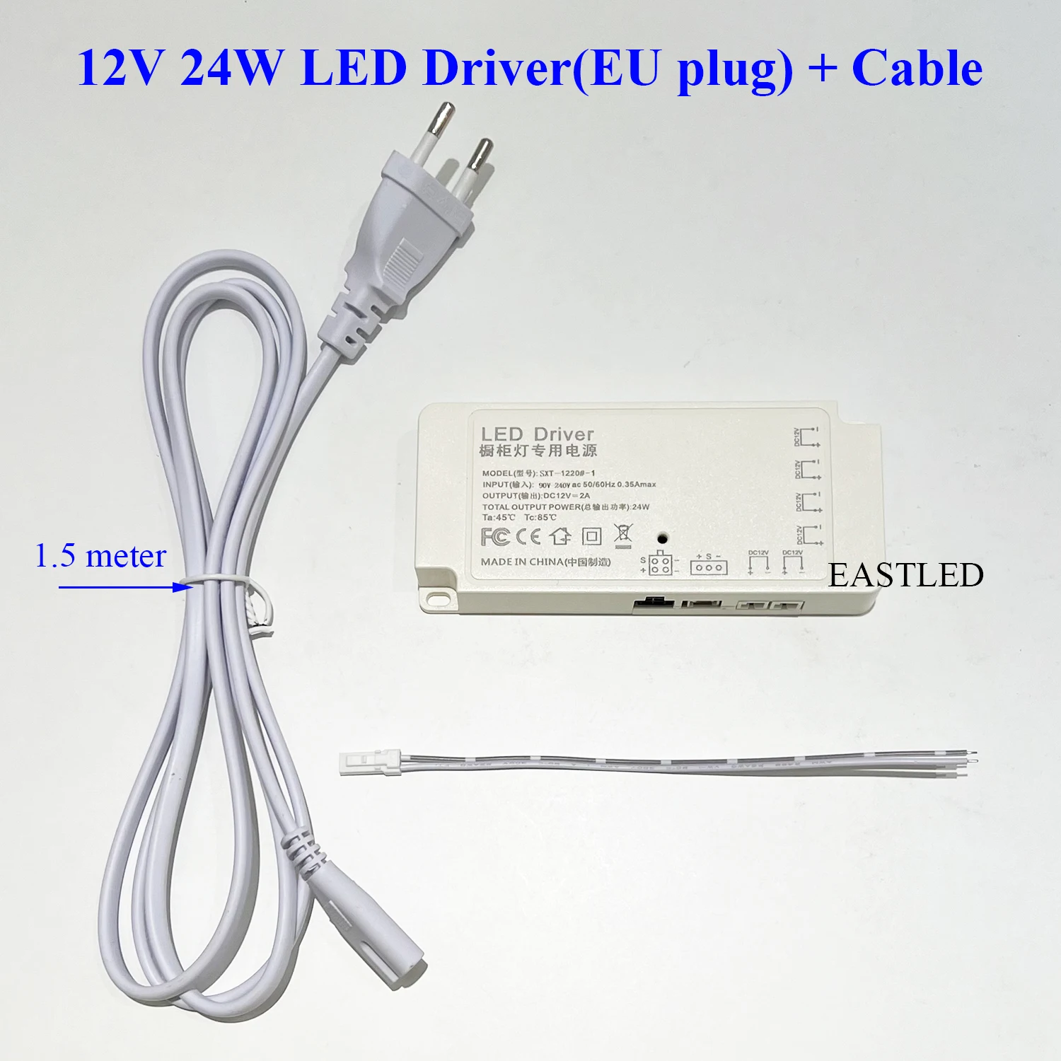 LED Driver with Cord AC 220V to DC 12V 24W 36W 60W 100W Light Transformer Power Supply JST Connector Dupont Port for Cabinet