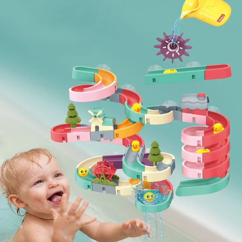 Bathroom Slide Music Set Children's Bathing Slide Paradise Water Playing Turn Music Baby DIY Wall Track Toys 1