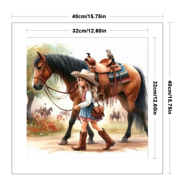 Kit de points de croix imprimés fille et cheval, bricolage 11CT, ensemble artisanal de broderie, décoration de maison 6