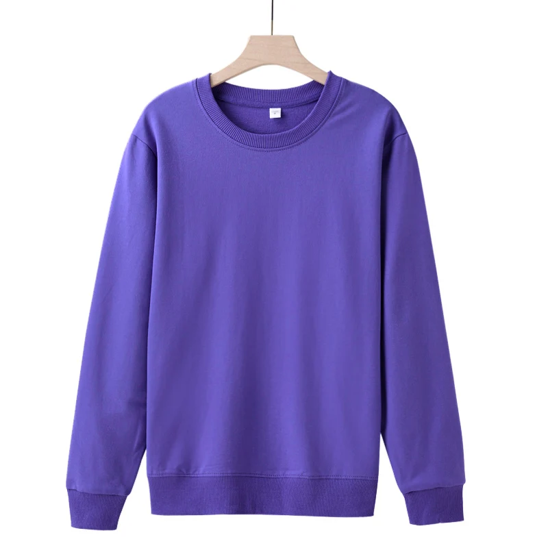 Round Necked Hoodie Loose Solid Color Spring Autumn Winter Men And women's Plush And Thick Versatile Top Sweatshirts Pullover 4