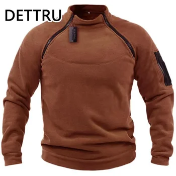 Brand High Quality Winter Mens Military Sweatshirt Fleece Zipper Pullover Men's Solid Color Loose Lamb Thick Clothing Streetwear