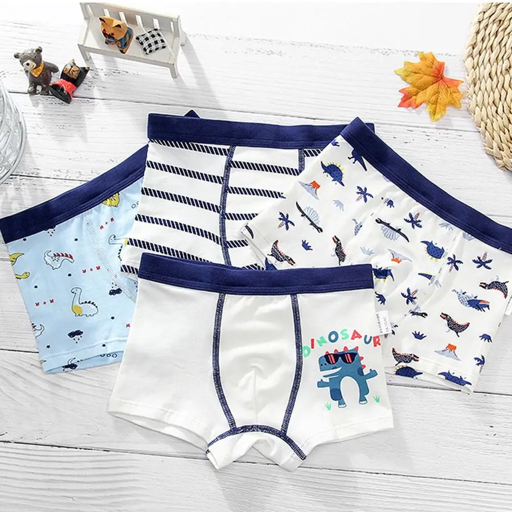 4 Stück Slips Cartoon Dinosaurier Boxer bequeme Baumwolle Cartoon Kinder Unterwäsche Mid-Waist Höschen Junge Unterhose Kinder