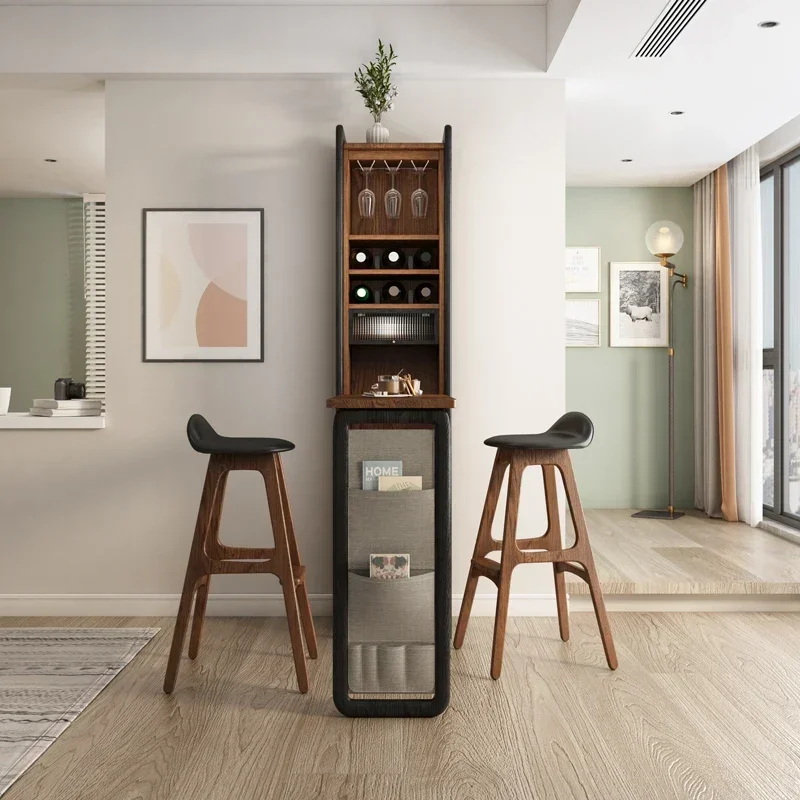 Pub Style Table Wine Storage Wooden Bar Counter Foldable Bar Table Cabinet