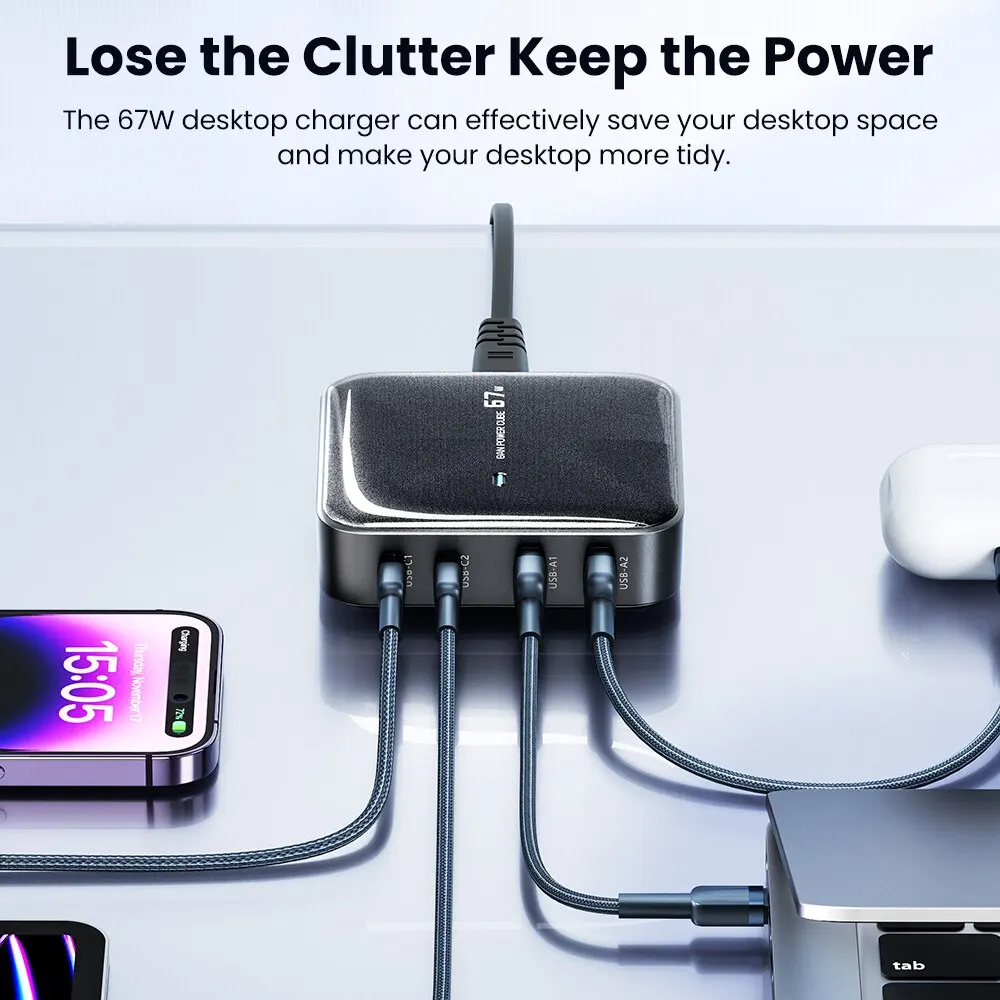 Caricatore USB C ultiplo, 120W 6-Porto Stazione di Ricarica USB GaN PD