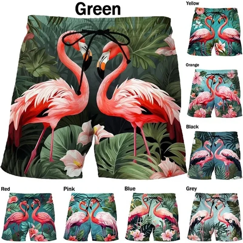 

Flamingo 3d Shorts Hawaii Fashion Casual Palm Tree Cool Beach Short Pants Summer Swimming Shorts Men Quick-dry Swimsuit Trunks