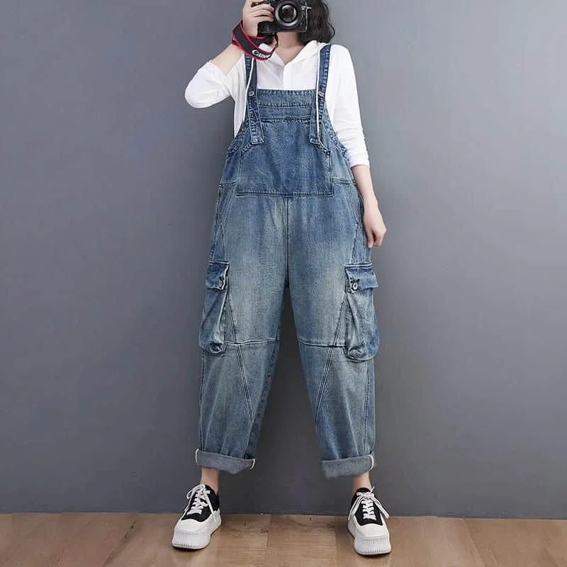 

Denim Jumpsuits for Women Solid Ankle-Length Pants One Piece Outfit Women Rompes Loose Korean Fashion Casual Vintage Overalls