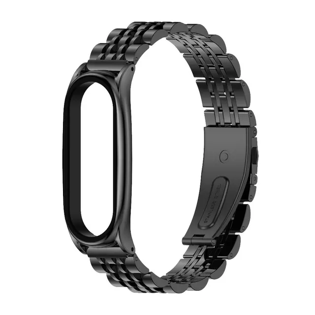 Strap For Xiaomi Mi Band 3 4 5 Wrist Metal Bracelet Screwless Stainless Steel MIband for Mi Band 4 3 5 Strap Wristbands Pulseira 7 Seven black