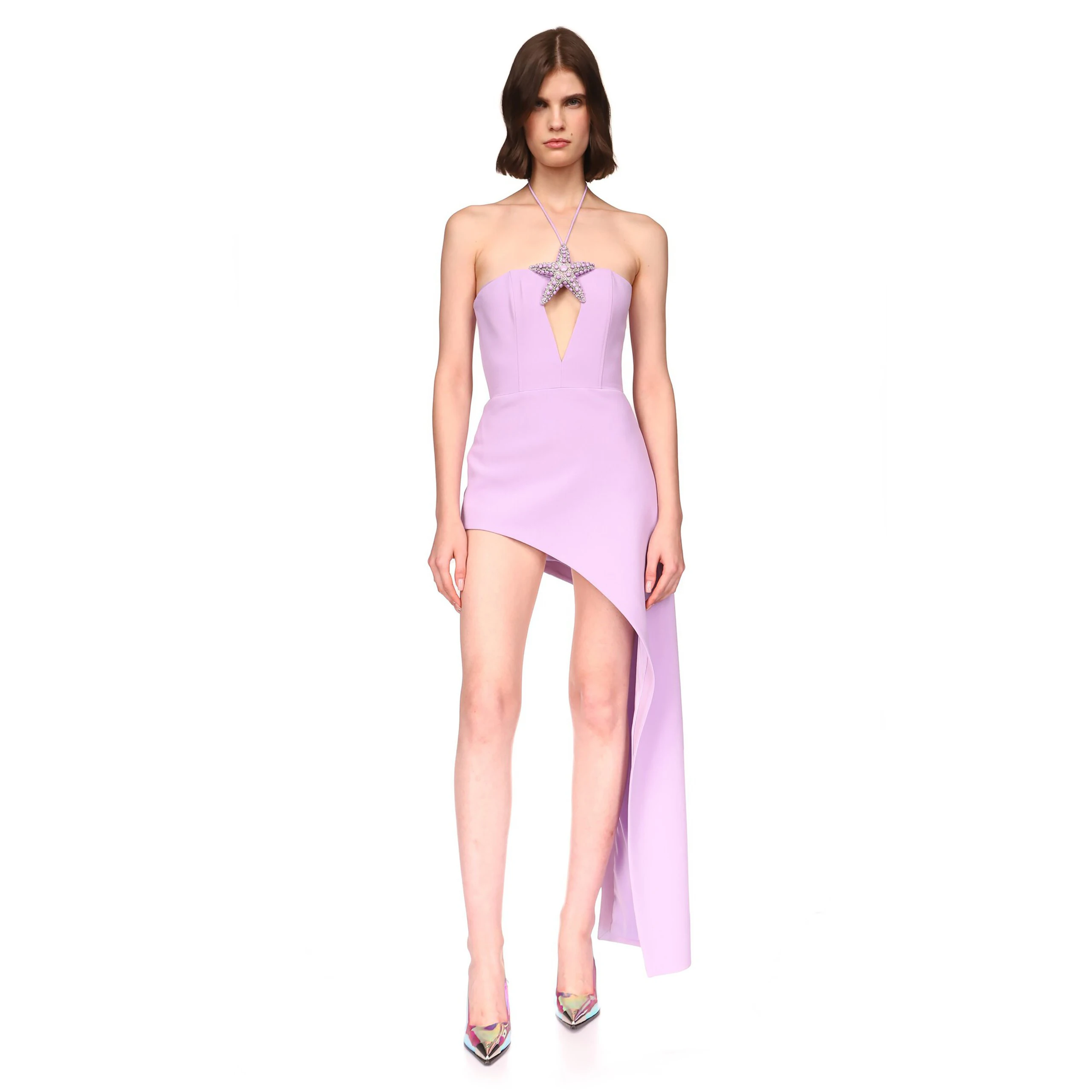 

Lilac Mini Dresses Star Beads vestidos de cóctel Halter Prom Gowns vestidos de graduación Handmade Short Dress Above Knee Length