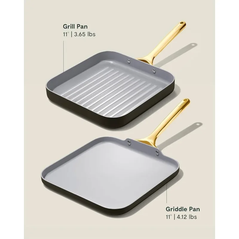 Caraway Griddle Pan & Grill Pan Duo - Non-Stick Ceramic Coated - Non Toxic, PTFE & PFOA Free - Oven Safe & Compatible 3