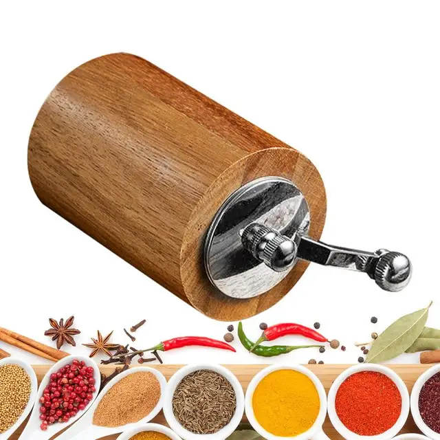 Wood Pepper Grinder Manual Flax Seed Grinder Pepper Mill Adjustable Coarseness Household Grinding Bottle Hand Crank Spice Mill