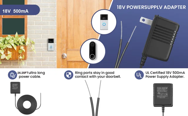 Adapter 18V 500mA Doorbell Adapter, Video Doorbell Power Supply