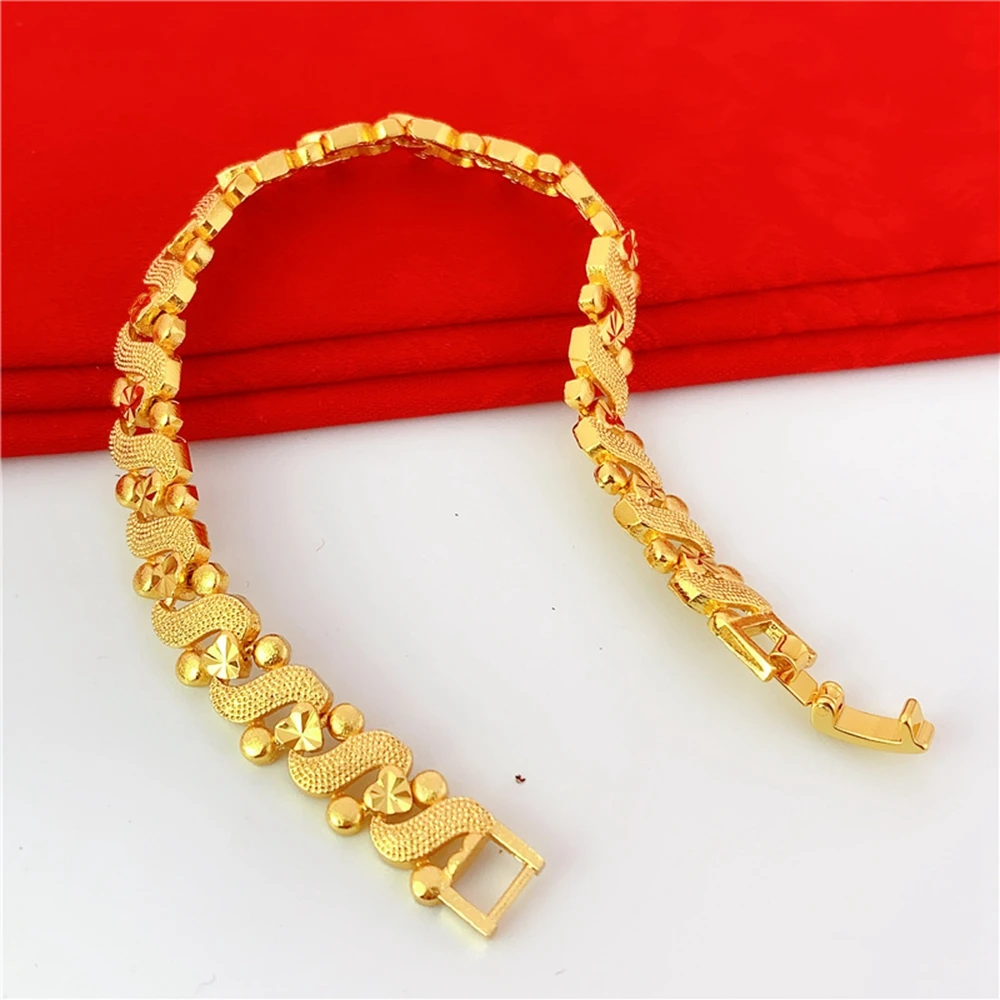 Elegant Fancy Multi-faced Flowers Yellow Gold Color Bracelets For Women  Party Daily Wear Charm Bracelet Zinc Alloy Jewelry 20cm - AliExpress