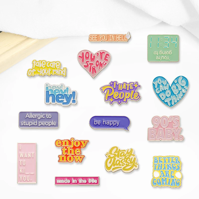 Fashion Brooches Cartoon Color Text Oil Drop Lapel Brooch Badge Pin