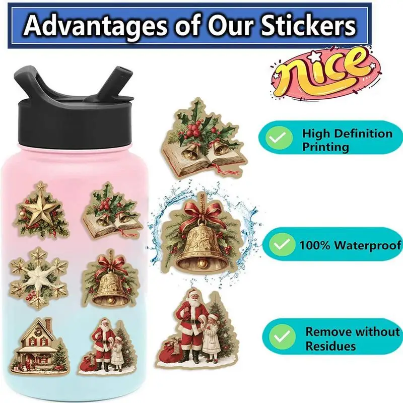 50pcs Retro Christmas Stickers Suitcase Cup Laptop Christmas Decoration Sticker Paper-cut Book Guitar DIY Waterproof Stickers