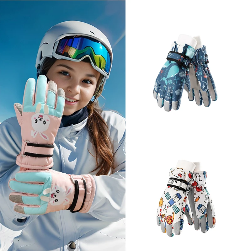 

Kids Children Ski Gloves Waterproof Thicken Lined Fleece Warm Full Fingers Winter Snow Gloves Anti-Slip Sports Windproof Gloves