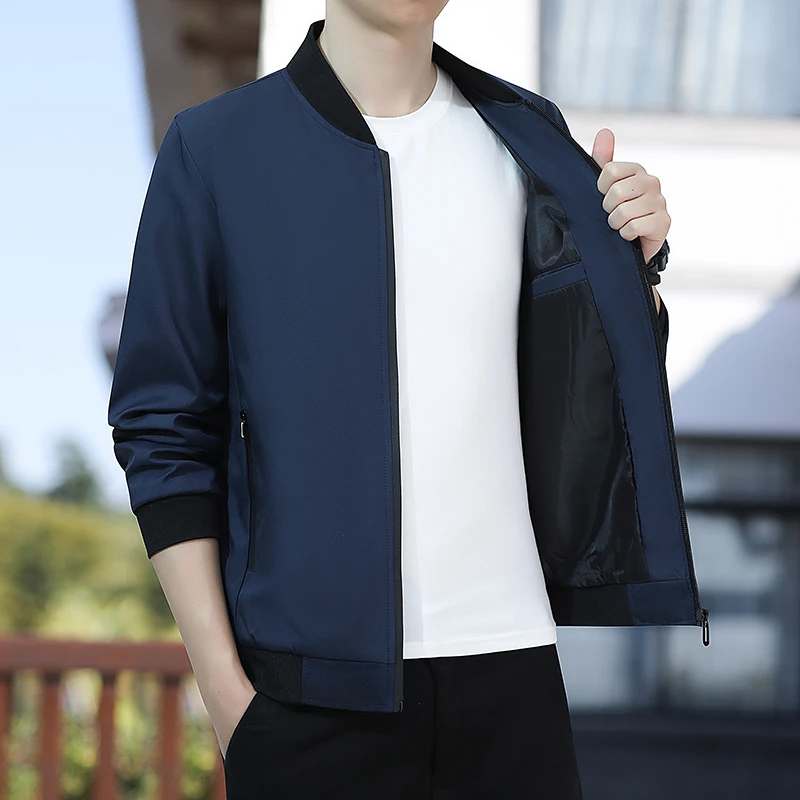 thumbnail image 1 of Chaqueta de primavera y otoño para hombre, nueva chaqueta de solapa para hombre de mediana edad con bolsillos con cremallera para ocasiones formales., 1 of 5