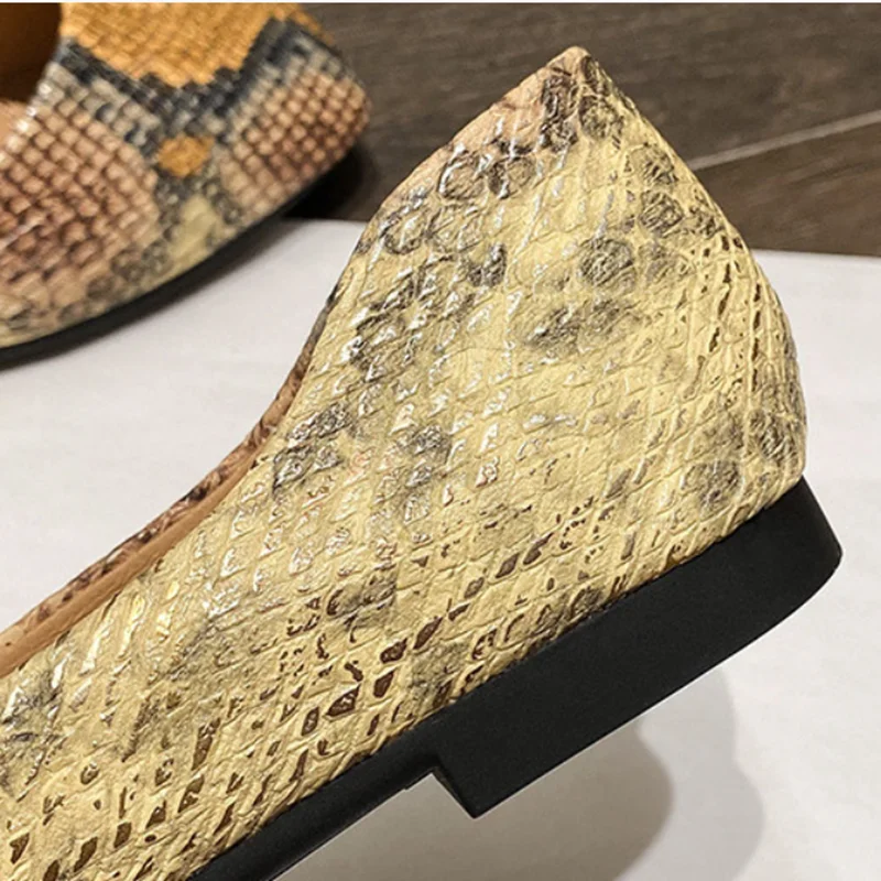 Lady Yellow Snake Texture Flats Square Toe Low Top Soft Shoes Comfortable 35-40 Plain Mixed Colors Outdoor Daily Leisure Slip-On