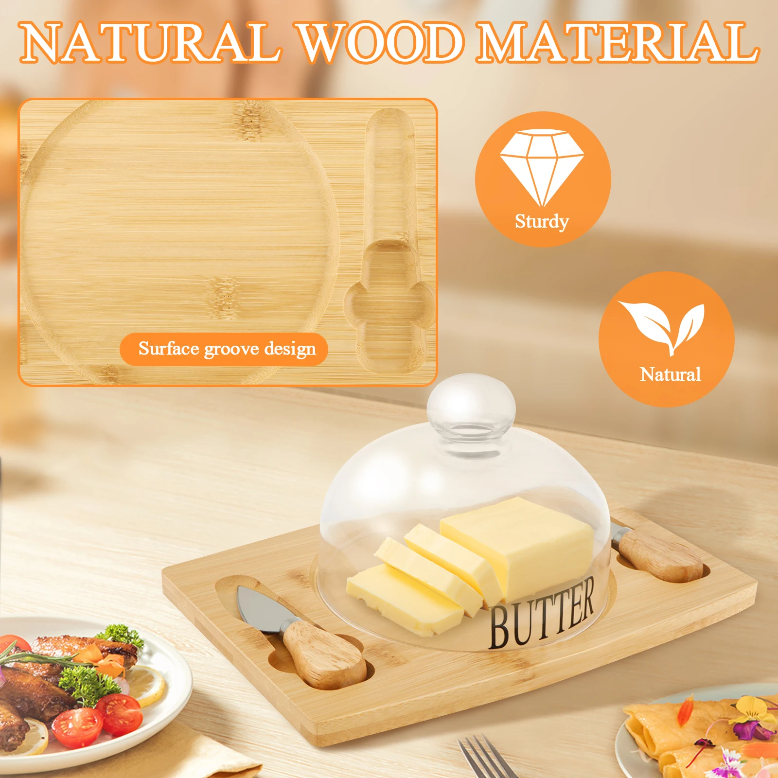 Butter Dish with Lid and Knife Clear Glass Butter Dish Airtight Keeper Easy Grip Handle Container Easy to Clean