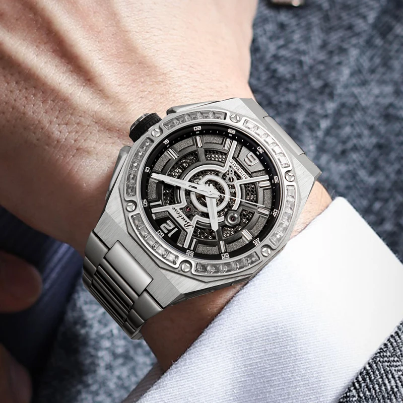 New Business Men's Watch Skeleton Mechanical Watch Luxury Men's Waterproof Luminous Stainless Steel Watch